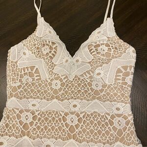 Lulus White Lace Dress with Nude Underlay